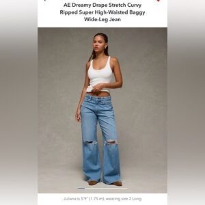 AE Dreamy Drape Stretch Curvy Ripped Super High-Waisted Baggy
Wide-Leg Jean